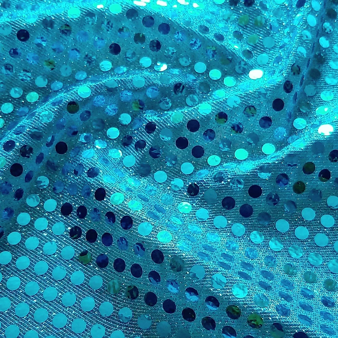 Ткань с пайетками копейка (бирюзовый цвет)