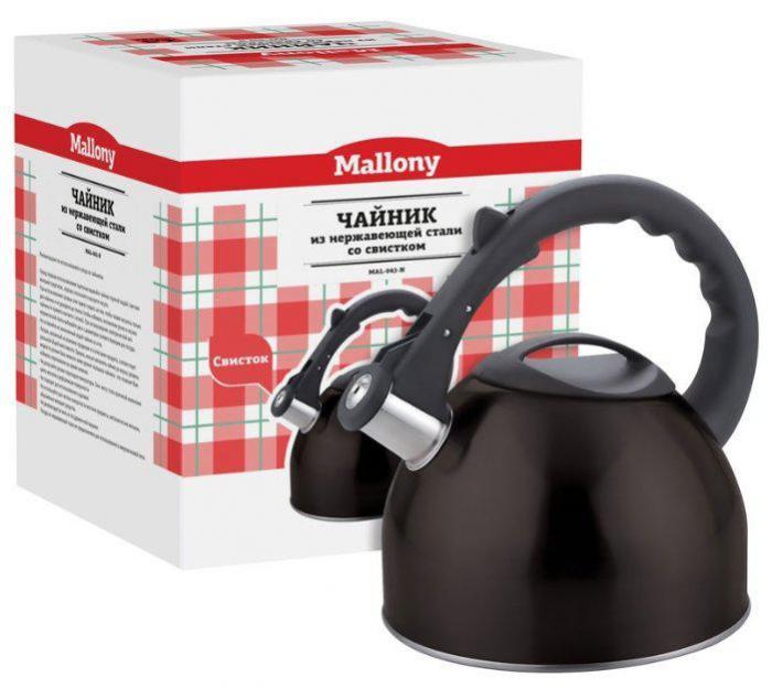 Чайник со свистком из нержавейки металлический MALLONY MAL-042-N 2,5л чёрный индукционный - фото 2 - id-p219584973