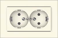 Розетка с заземлением, двухместная, слоновая кость