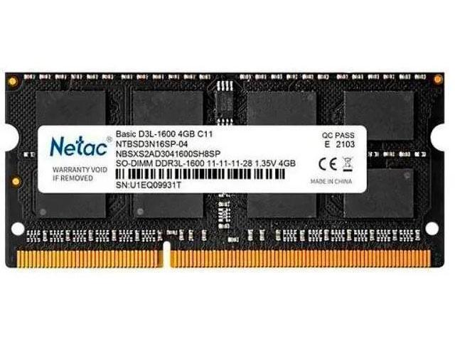 Модуль памяти Netac DDR3L SO-DIMM 1600Mhz PC12800 CL11 - 4Gb NTBSD3N16SP-04 - фото 1 - id-p219628406