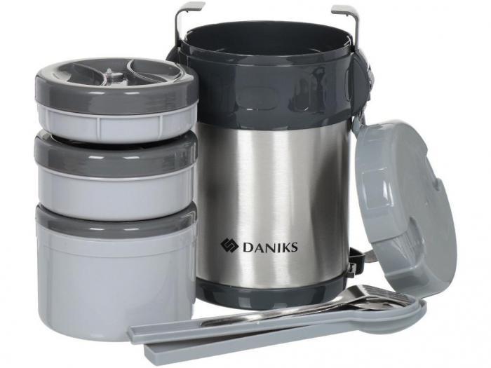 Термос для еды Daniks SL-200MY, 2L с тремя контейнерами пищевой с широким горлом - фото 1 - id-p219709541