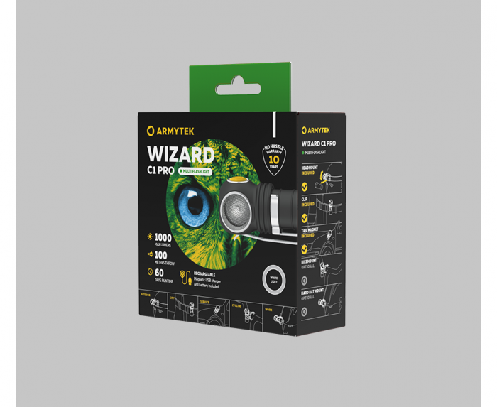 Фонарь Armytek Wizard C1 Pro Magnet USB Белый - фото 7 - id-p219628473