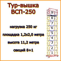 Вышка-тура ВСП 250, Н=11,2м, площадка 2,0х1,2м, строительная передвижная