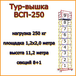 Вышка-тура ВСП-250, Н=11.2м, 1.2х2.0м, строительная передвижная