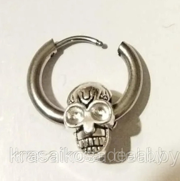 Одна Моносерьга Череп кольцо 1.7 см для пирсинга уха бижутерия - фото 1 - id-p219783199