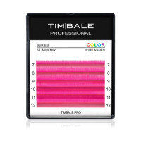 Ресницы цветные TimBale Hot Pink, Ярко-розовые, Микс 6 линий (C 0.07 07-12 мм)