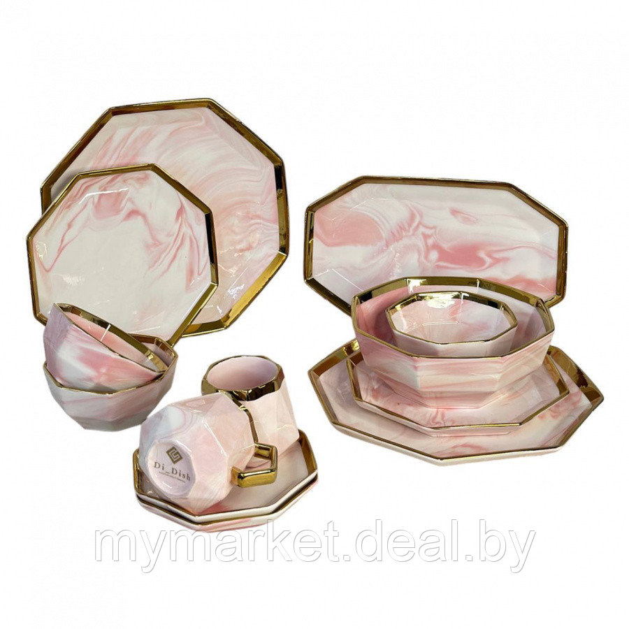 Столовый сервиз керамика 39 предметов на 6 персон MADELINE розовый - фото 1 - id-p219785627