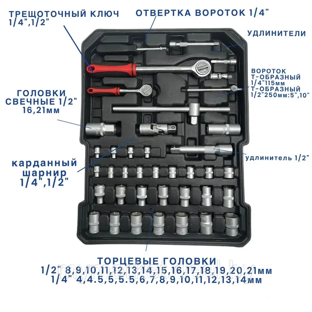 Набор инструментов и ключей 187 предметов для автомобиля в чемодане для дома - фото 4 - id-p219785630