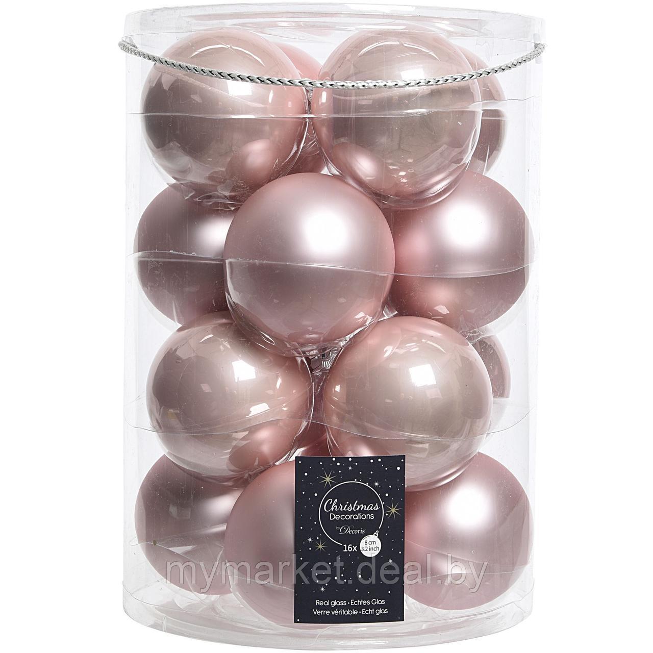 Набор елочных шаров стеклянные 16 штук 8 см розовый Kaemingk - фото 2 - id-p219785648