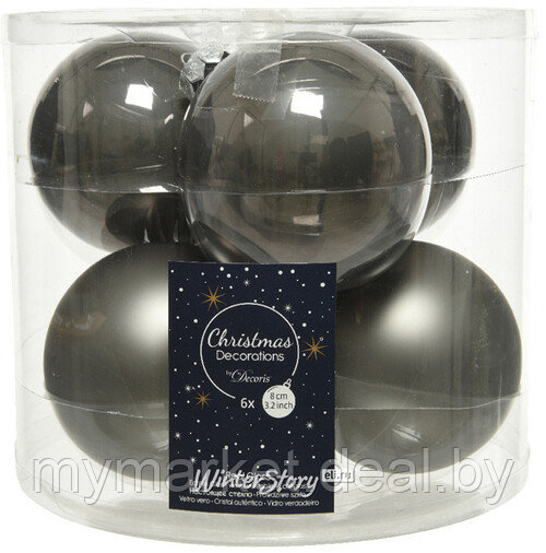 Набор елочных шаров стеклянные 6 штук 8 см теплый серый Kaemingk - фото 2 - id-p219785654