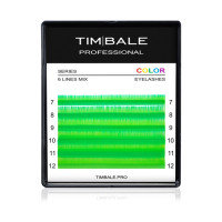 Ресницы неоновые цветные TimBale Neon Green, Зелёные, Микс 6 линий (C 0.07 07-12 мм)