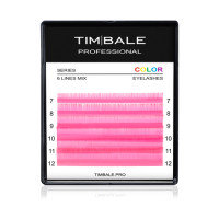 Ресницы неоновые цветные TimBale Neon Pink, Розовые, Микс 6 линий (C 0.07 07-12 мм)