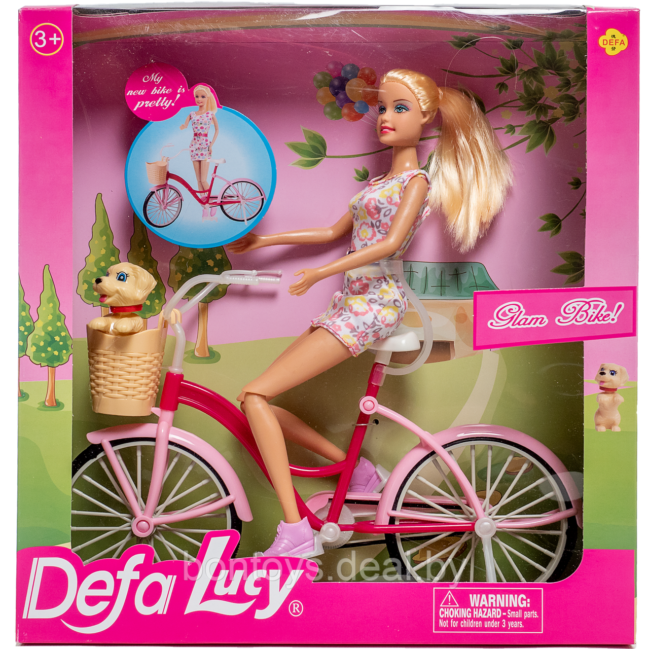Кукла с собачкой на велосипеде