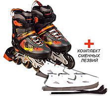 Коньки-ролики 2в1 раздвижные (33-36, 37-40, 40-43) Favorit Combo 153B-10BK