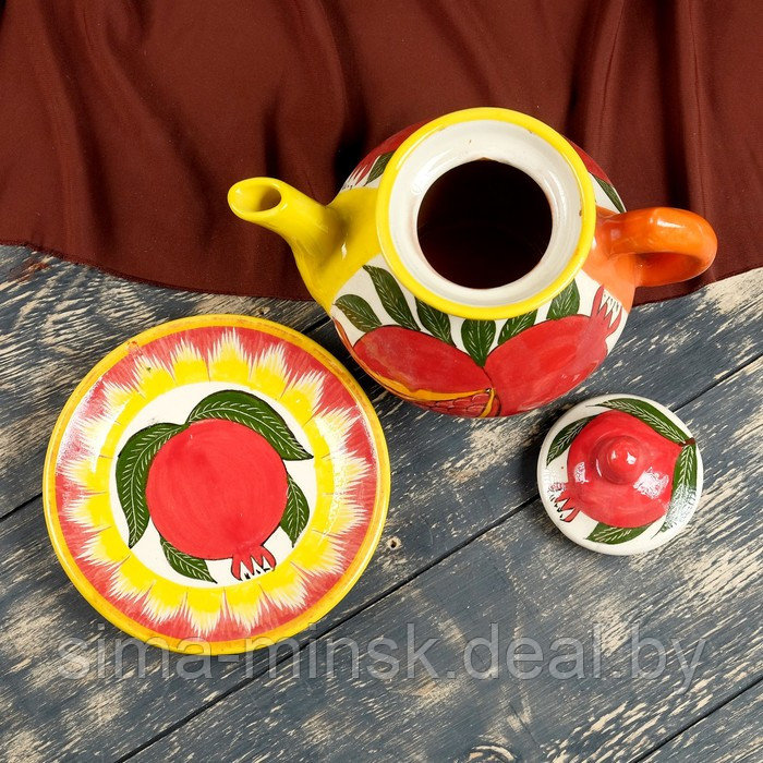 Набор чайный Риштанская керамика "Гранаты", 9 предметов (чайник 1 л, пиалы 0,5/0,3 л) - фото 7 - id-p219790155