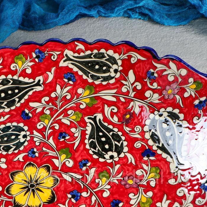 Ляган Риштанская Керамика "Цветы", 42 см, овальный, рифлёный - фото 3 - id-p219790162