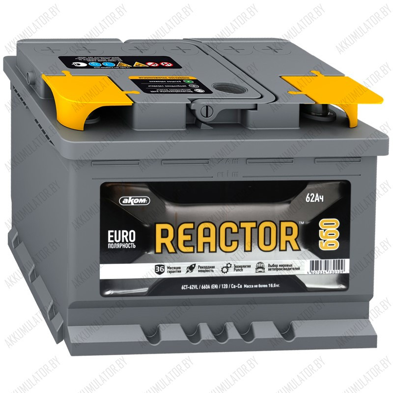 Аккумулятор AKOM Reactor 6CT-62 / 62Ah / 620А - фото 1 - id-p75048260