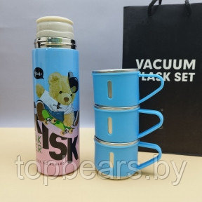Термос Мишка с тремя кружками Vacuum set / Подарочный набор с вакуумной изоляцией / 500 мл. Голубой - фото 1 - id-p219791037