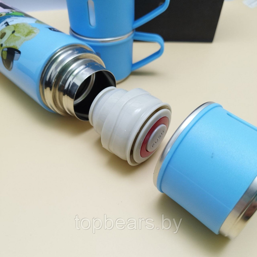 Термос Мишка с тремя кружками Vacuum set / Подарочный набор с вакуумной изоляцией / 500 мл. Зеленый - фото 2 - id-p219791038