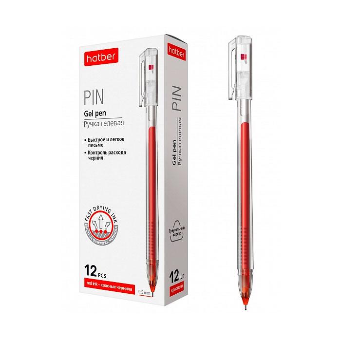 Ручка гелевая Hatber Pin Красная 0,5 мм трехгранный корпус