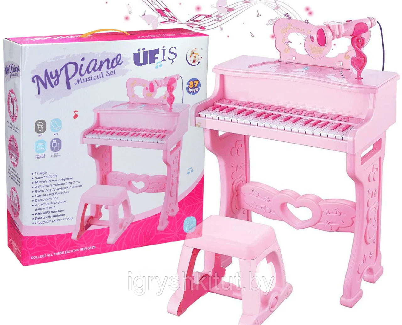 Детское Пианино со стульчиком,Синтезатор с микрофоном - фото 1 - id-p219795657