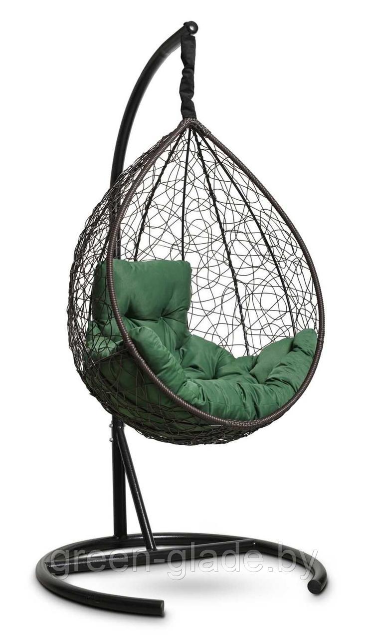 Подвесное кресло-кокон SEVILLA COMFORT ротанг коричневый, подушка зеленая