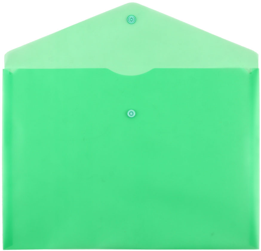 Папка-конверт пластиковая на кнопке «Бюрократ» Economy А4+ толщина пластика 0,10 мм, зеленая