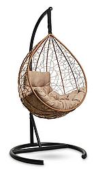 Подвесное кресло-кокон SEVILLA COMFORT ротанг горячий шоколад, подушка бежевая