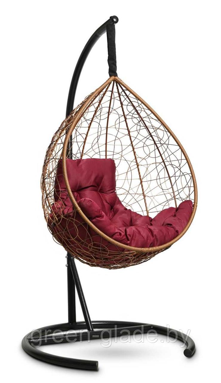 Подвесное кресло-кокон SEVILLA COMFORT ротанг горячий шоколад, подушка бордовая