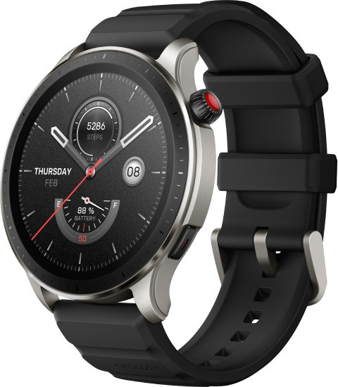 Умные часы Amazfit GTR 4 (серебристый, с черным ремешком из фторэластомера) - фото 1 - id-p219792935