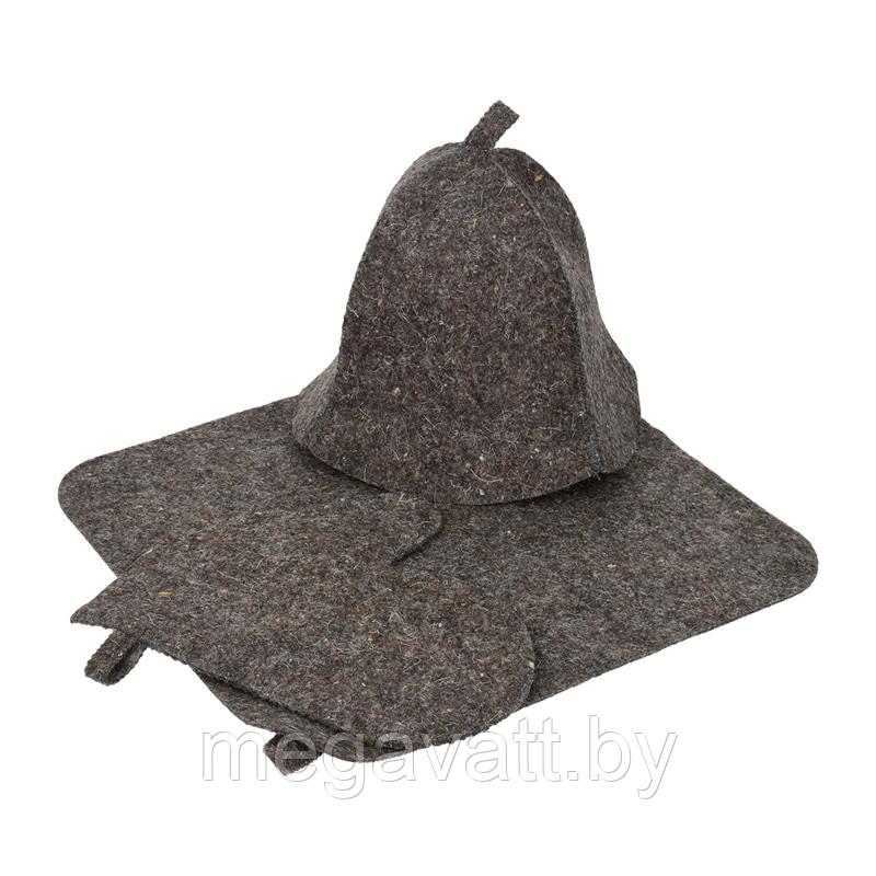 Набор из 3-х предметов (шапка, коврик, рукавица) серый Hot Pot войлок - фото 1 - id-p219792024