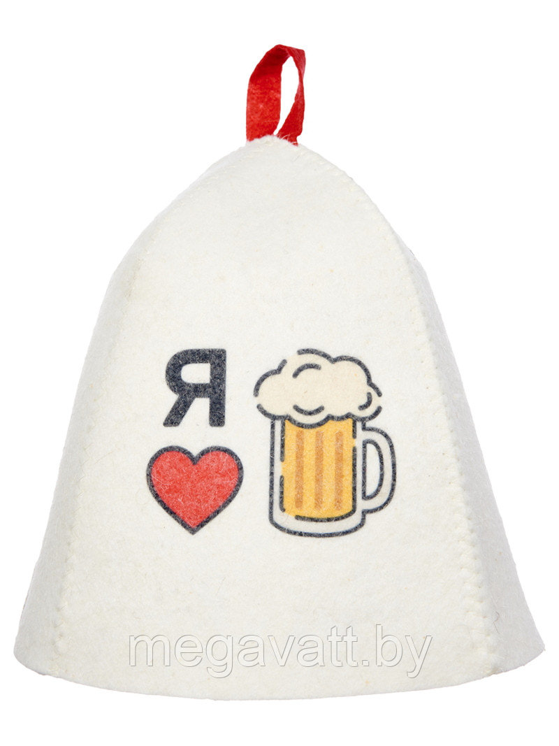 Шапка банная с принтом «Я люблю пиво» войлок белый - фото 1 - id-p219792086