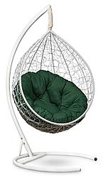 Подвесное кресло-кокон SEVILLA VERDE ротанг белый, подушка зеленая