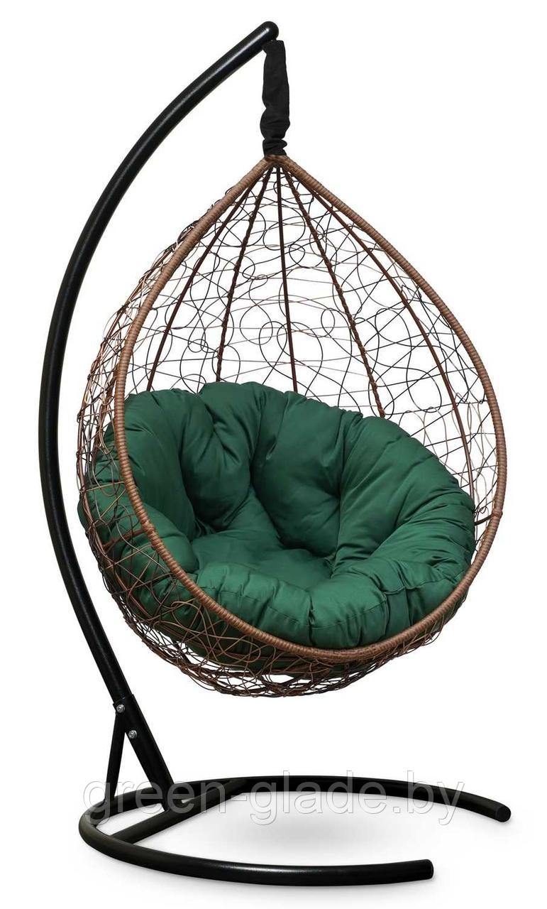 Подвесное кресло-кокон SEVILLA VERDE ротанг горячий шоколад, подушка зеленая
