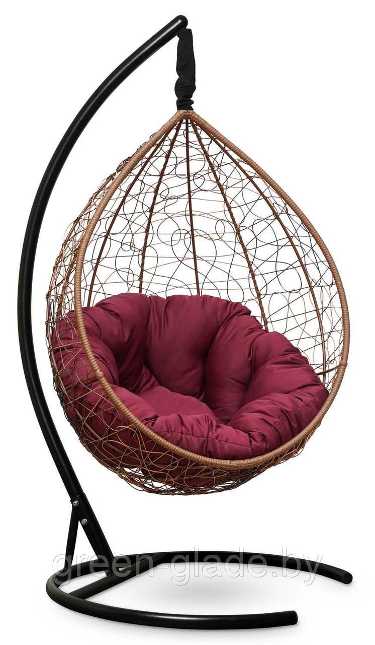Подвесное кресло-кокон SEVILLA VERDE ротанг горячий шоколад, подушка бордовая