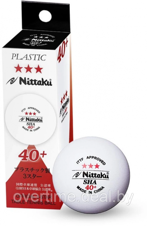 Мяч для настольного тенниса Nittaku SHA Plastic 40+ 3* (3 шт.), белый (550871)