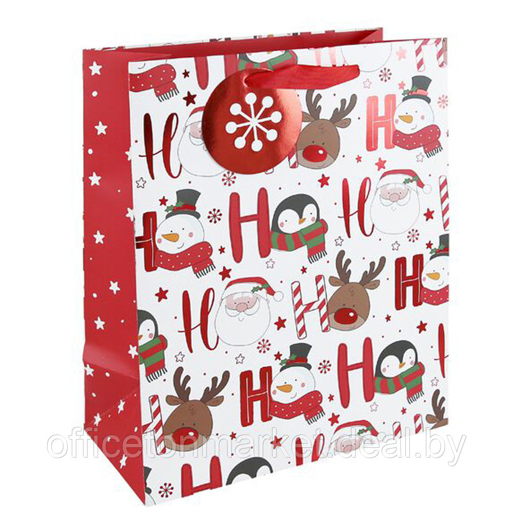 Пакет бумажный подарочный "HOHOHO", 26.5x14x33 см, белый, красный - фото 1 - id-p218222536