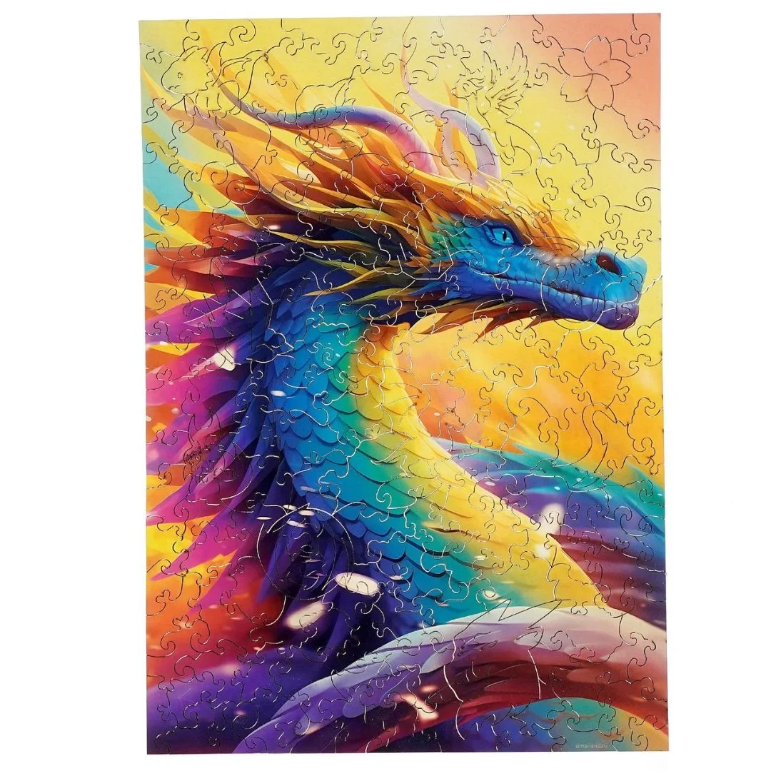 Фигурный деревянный пазл "Радужный дракон", 156 деталей