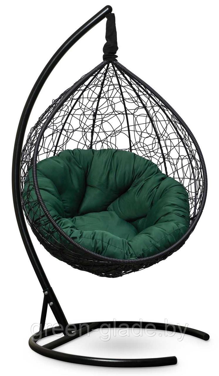 Подвесное кресло-кокон SEVILLA VERDE ротанг черный, подушка зеленая