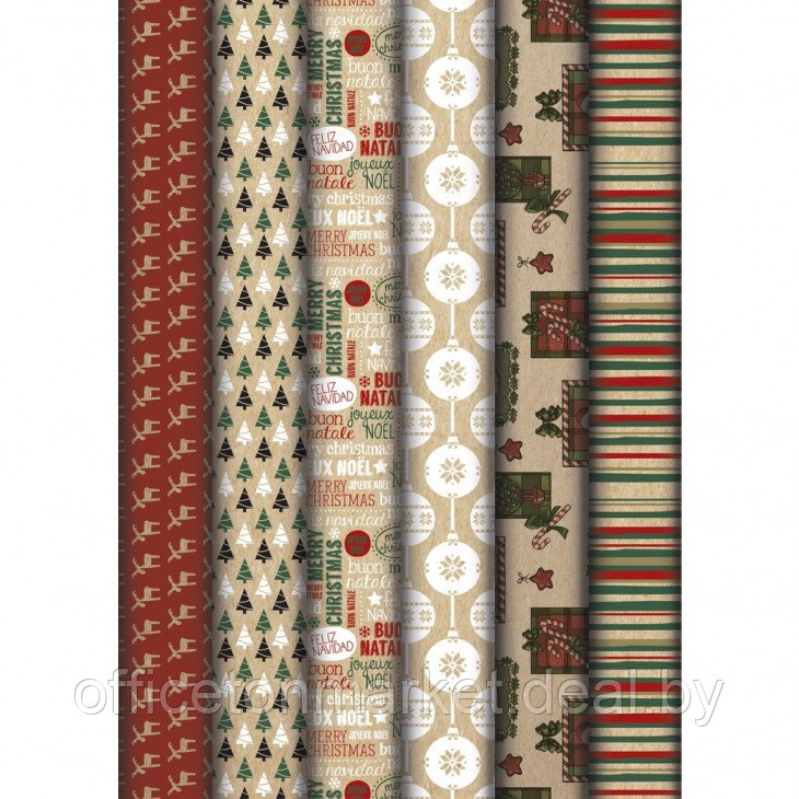 Бумага декоративная в рулоне "Kraft Christmas assortment", 60 г/м2, 2x0.7 м, ассорти