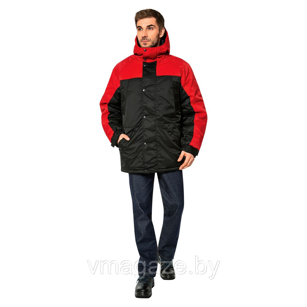 Куртка утепленная зимняя Русская Аляска (цвет черный с красным)