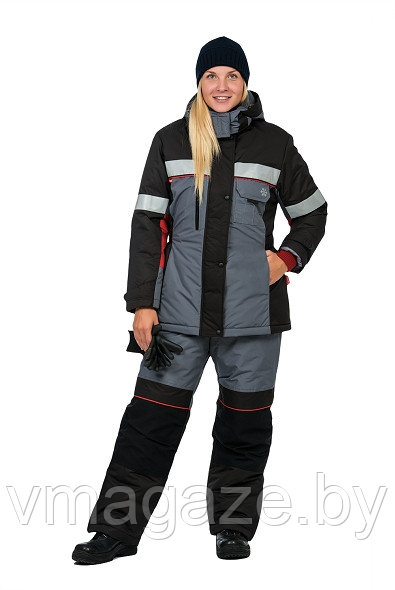 Куртка рабочая утепленная зимняя женская Гросс (цвет серый с отделкой) - фото 1 - id-p219828130