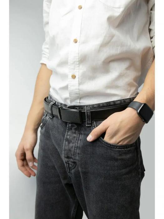 Ремень мужской из натуральной кожи на талию автомат кожаный брючный черный широкий подарочный для джинс брюк - фото 6 - id-p219830838