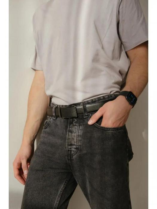 Ремень мужской из натуральной кожи на талию автомат кожаный брючный черный широкий подарочный для джинс брюк - фото 8 - id-p219830838