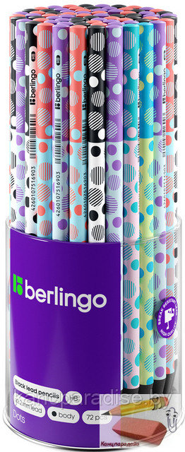 Карандаш чернографитный Berlingo Dots, HB, круглый, черное дерево, заточенный, арт.BP01301 - фото 2 - id-p219835253