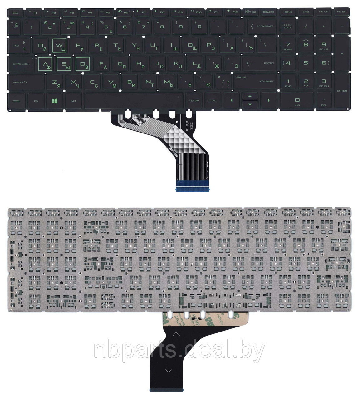 Клавиатура для ноутбука HP Pavilion Gaming 15-CX, чёрная, с подсветкой, зелёные буквы, RU - фото 1 - id-p202766520
