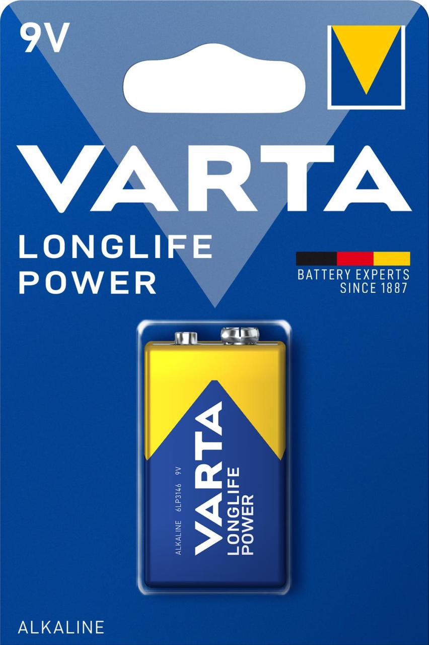 Батарейка Varta LONGLIFE POWER (HIGH ENERGY) Крона 6LR61 BL1 Alkaline 9V (4922) (1/10/50) (1 шт.) - фото 1 - id-p219837162