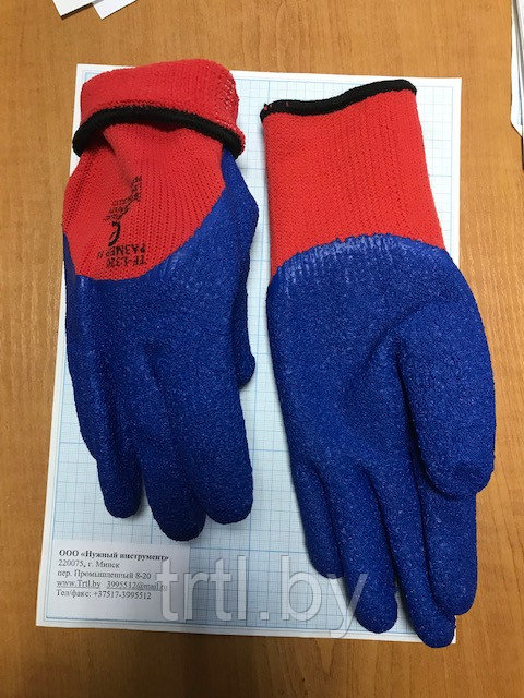 Перчатки акриловые зима с синим рельефным покрытием из натурального латекса код 1.12775 - фото 1 - id-p20027247