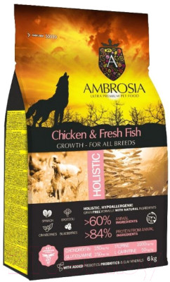 Сухой корм для собак Ambrosia Grain Free для щенков всех пород с курицей и рыбой / U/ACF6 - фото 1 - id-p219847416