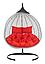 Подвесное двухместное кресло-кокон ФИДЖИ ротанг серый, подушка красная, фото 2